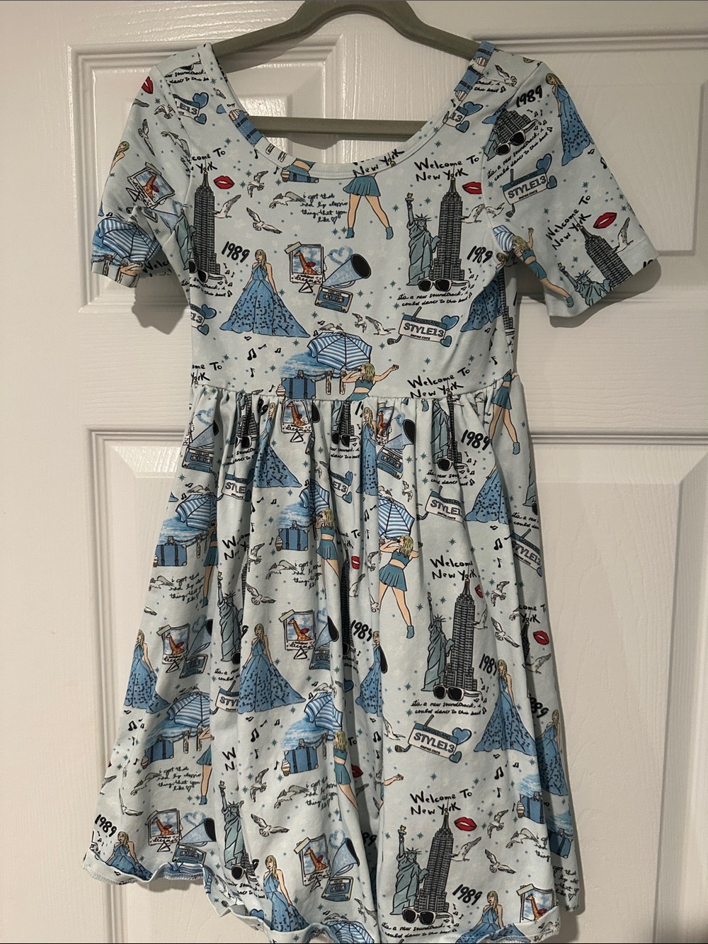 Taylor Swift inspired Girls' Blue Novelty Print Fit & Flare Dress